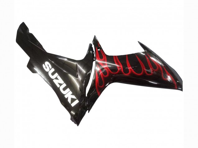 Carenagens Moto Suzuki GSXR 600 / GSXR 750 2011-2024 - Preto Brilhante Vermelho Chama
