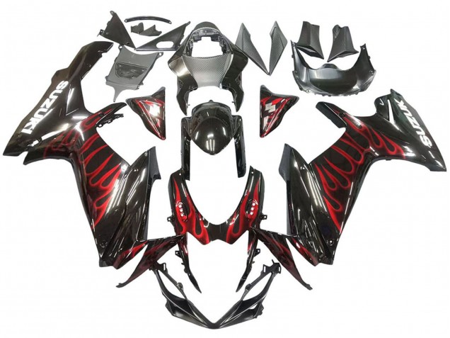 Carenagens Moto Suzuki GSXR 600 / GSXR 750 2011-2024 - Preto Brilhante Vermelho Chama