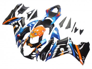 Carenagens Moto Suzuki GSXR 600 / GSXR 750 2011-2024 - Azul Claro Laranja Preto Branco Tubarão 46