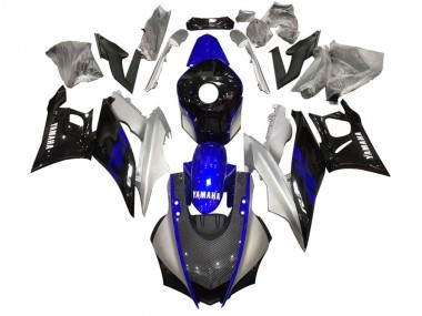 Carenagem Moto Yamaha YZF R3/R25 2022-2024 - Prata Azul Preto Fibra de Carbono Estilo