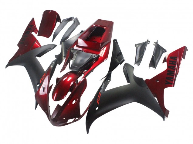 Kits Carenagem Moto Yamaha YZF 1000 R1 2002-2003 - Vermelho Preto Fosco