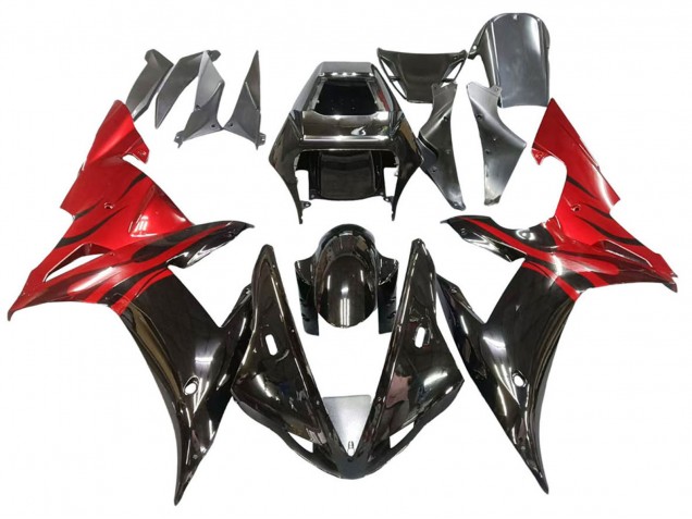 Carenagens Moto Yamaha YZF 1000 R1 2002-2003 - Preto Brilhante Vermelho Chama