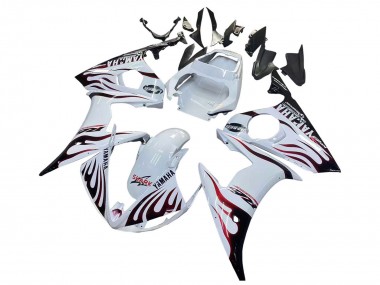 Carenagens Moto Yamaha YZF R6S 2006-2009 - Branco Dark Preto Chama