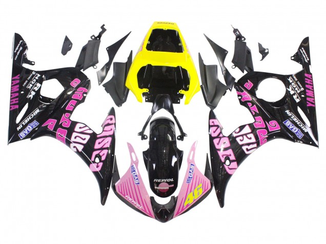 Carenagens Moto Yamaha YZF R6 2003-2004 - Amarelo Rosa Preto Brilhante Rossi Repsol 46