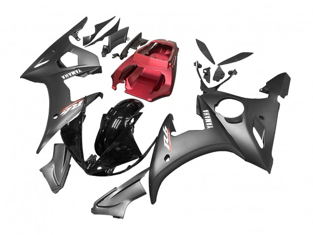 Carenagens Moto Yamaha YZF R6 2003-2004 - Vermelho Preto Brilhante Preto Fosco