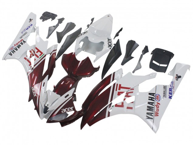 Carenagens Moto Yamaha YZF 600 R6 2006-2007 - Branco Vermelho Castanho Fiat Acer Yamalube