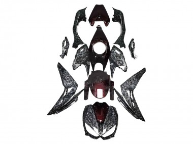 Carenagens Moto Kawasaki Z1000 2014-2019 - Preto Vermelho Forjado Fibra de Carbono