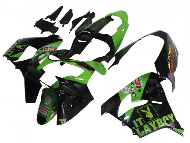 Carenagens Moto Kawasaki ZX9R 2000-2001 - Verde Preto Playboy DENSO