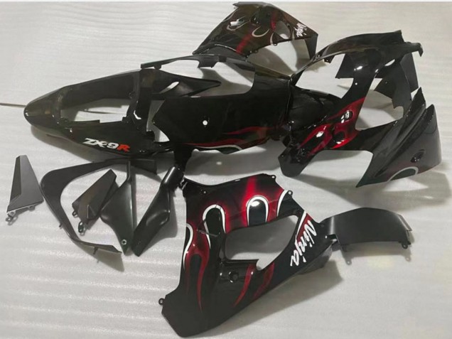 Carenagem Moto Kawasaki ZX9R 2002-2003 - Preto Brilhante Vermelho Chama