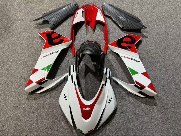 Carenagens Moto Aprilia RS660 2020-2024 - Branco Vermelho Preto Fibra de Carbono Verde