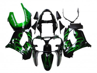 Carenagens Moto Kawasaki ZX9R 2000-2001 - Preto Brilhante Verde Chama Branco