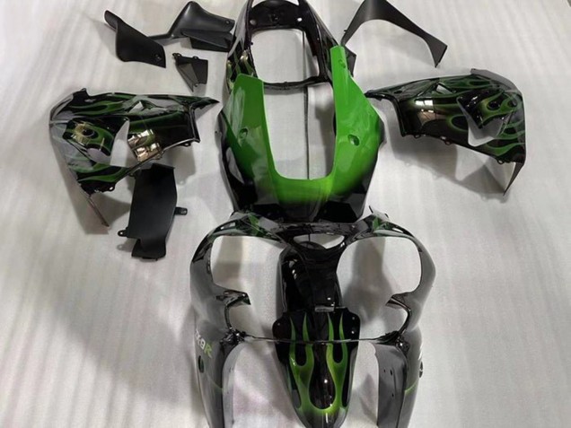 Carenagens Moto Kawasaki ZX9R 2002-2003 - Preto Brilhante Verde Chama