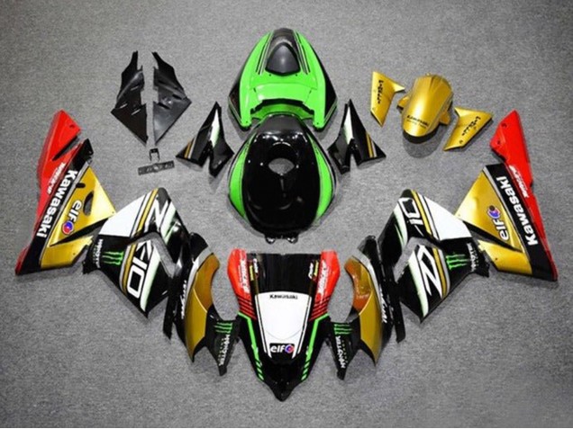 Carenagens Moto Kawasaki ZX10R 2004-2005 - Ouro Preto Verde Branco Vermelho