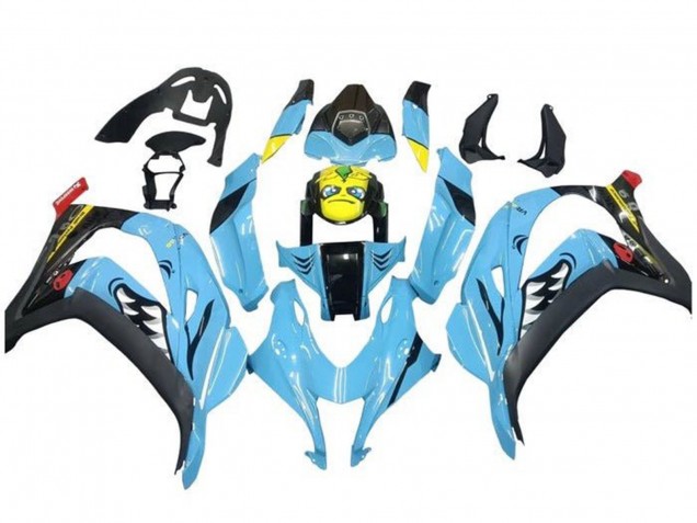 Carenagens Moto Kawasaki ZX10R 2016-2020 - Azul Claro Amarelo Tubarão