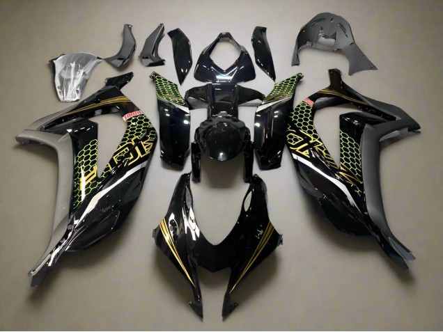 Carenagens Moto Kawasaki ZX10R 2016-2020 - Preto Brilhante Ouro Honeycomb