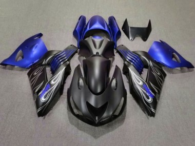 Carenagens Moto Kawasaki ZX14R ZZR1400 2006-2011 - Preto Fosco Azul Prata Chama