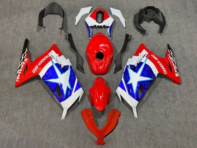 Carenagens Moto Kawasaki EX300 2013-2024 - Branco Vermelho Azul Estrela Captain America