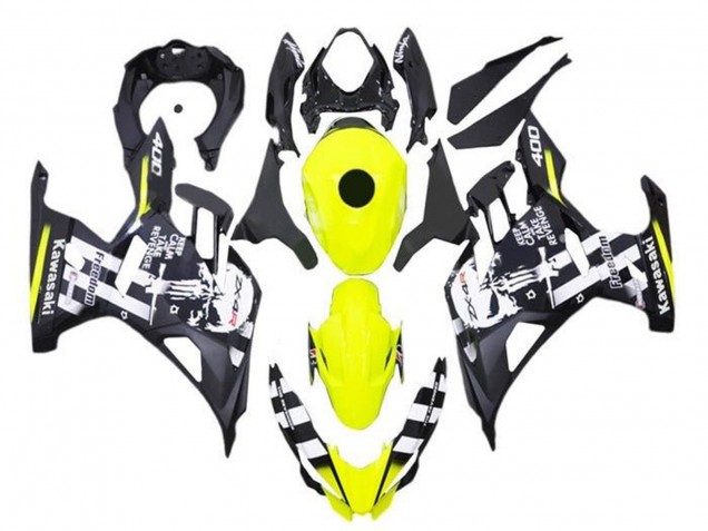 Carenagens Moto Kawasaki Ninja 400 2018-2024 - Amarelo Preto Branco Crânio
