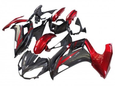 Carenagens Moto Kawasaki Ninja 650 EX650 2012-2016 - Vermelho Preto Falso Fibra de Carbono