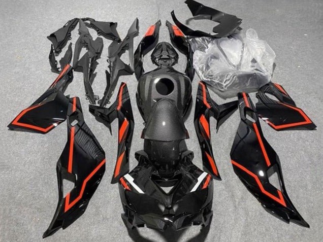 Carenagens Moto Kawasaki ZX25R ZX-25R 2019-2025 - Preto Falso Fibra de Carbono Vermelho