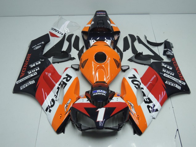 Carenagens Moto Honda CBR1000RR 2004-2005 - Laranja Branco Vermelho Preto Brilhante Repsol RCV 1