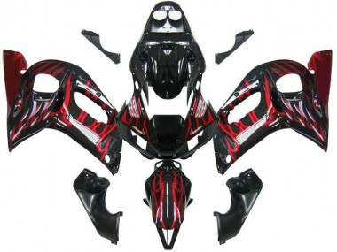 Carenagens Moto Yamaha YZF 600 R6 1998-2002 - Preto Brilhante Vermelho Chama