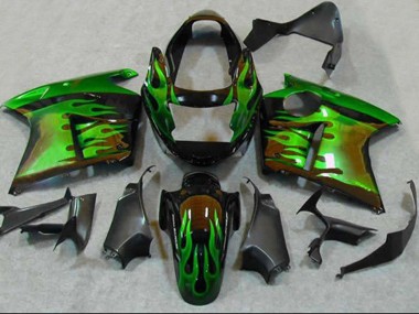 Carenagens Moto Honda CBR1100XX Blackbird 1996-2007 - Preto Brilhante Verde Chama