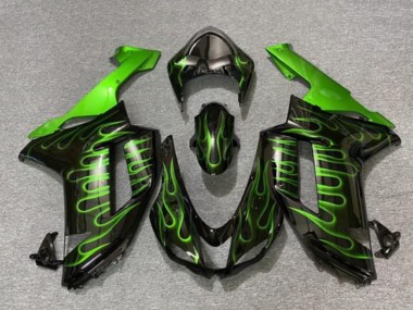 Carenagens Moto Kawasaki ZX6R 2007-2008 - Preto Verde Chama