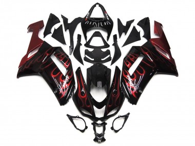 Carenagens Moto Kawasaki ZX6R 2007-2008 - Preto Branco Vermelho Chama