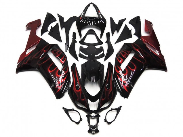 Carenagens Moto Kawasaki ZX6R 2007-2008 - Preto Branco Vermelho Chama