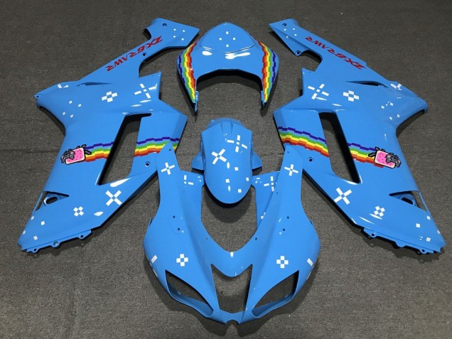 Carenagens Moto Kawasaki ZX6R 2007-2008 - Azul Claro Arco-íris