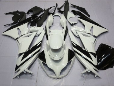 Carenagens Moto Kawasaki ZX6R 2009-2012 - Branco Preto Brilhante Listra