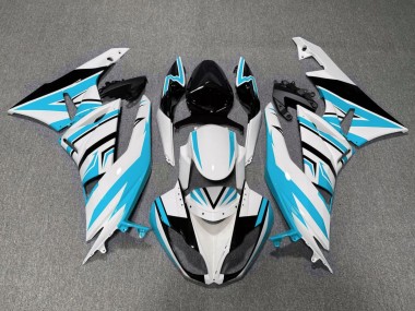 Carenagens Moto Kawasaki ZX6R 2009-2012 - Branco Azul Claro Preto