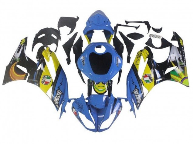 Carenagens Moto Kawasaki ZX6R 2009-2012 - Azul Amarelo Tubarão