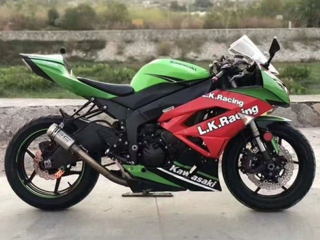 Carenagens Moto Kawasaki ZX6R 2009-2012 - Verde Vermelho Preto Branco L.K. Corrida