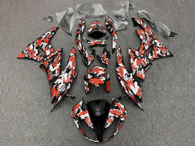 Carenagens Moto Kawasaki ZX6R 2009-2012 - Vermelho Branco Preto Camouflage