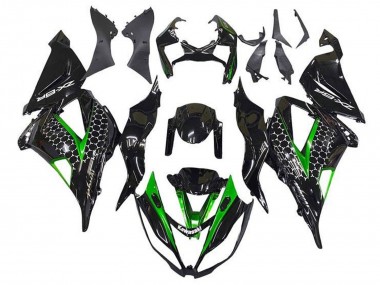 Carenagens Moto Kawasaki ZX6R 2013-2018 - Preto Brilhante Verde Branco Honeycomb