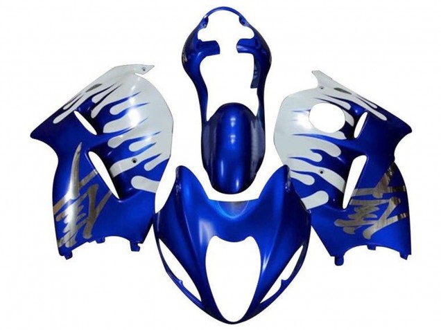 Carenagens Moto Suzuki GSXR 1300 Hayabusa 1996-2007 - Branco Azul Chrome Chama