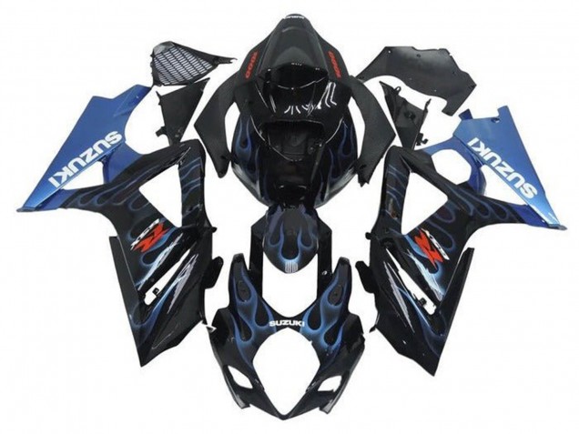 Carenagens Moto Suzuki GSXR 1000 2005-2006 - Preto Azul Claro Chama