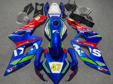 Carenagens Moto Suzuki GSXR 1000 2005-2006 - Azul Verde Branco Vermelho 47 Corrida
