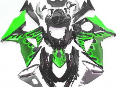 Carenagens Moto Suzuki GSXR 1000 2009-2016 - Preto Brilhante Verde Chama