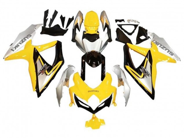 Carenagens Moto Suzuki GSXR 600 / GSXR 750 2008-2010 - Prata Amarelo Preto Brilhante