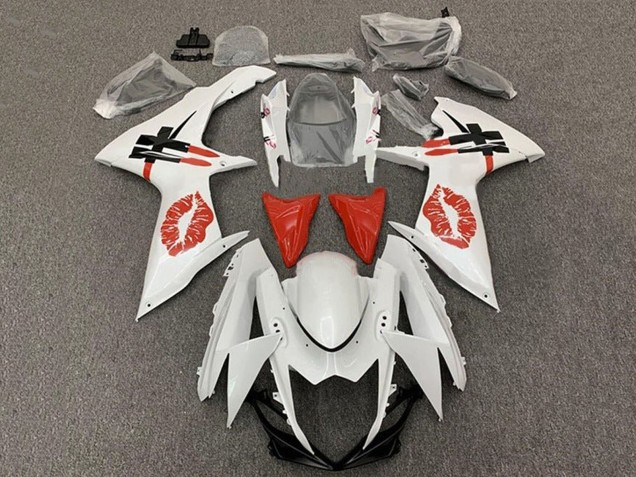 Carenagens Moto Suzuki GSXR 600 / GSXR 750 2011-2024 - Branco Vermelho Lipstick Kiss