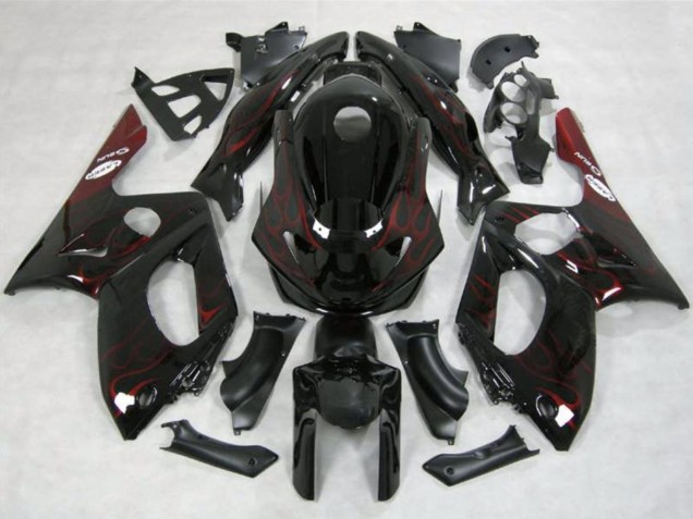 Carenagens Moto Yamaha YZF600R Thundercat 1996-2007 - Preto Brilhante Vermelho Chama