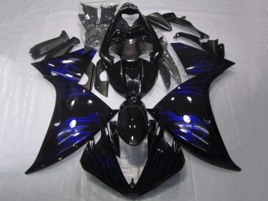 Carenagens Moto Yamaha YZF 1000 R1 2012-2014 - Preto Brilhante Azul Chama