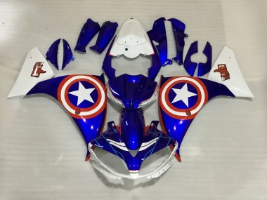 Carenagens Moto Yamaha YZF 1000 R1 2012-2014 - Branco Azul Vermelho Star Captain America