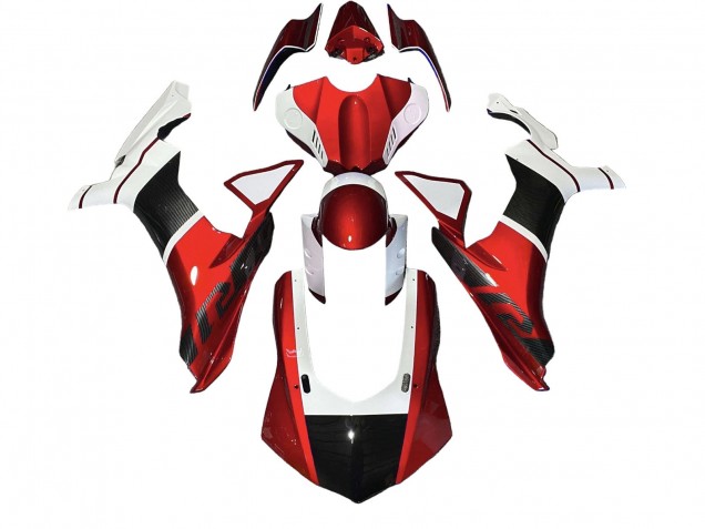 Carenagens Moto Yamaha YZF 1000 R1 2020-2025 - Branco Vermelho Falso Fibra de Carbono