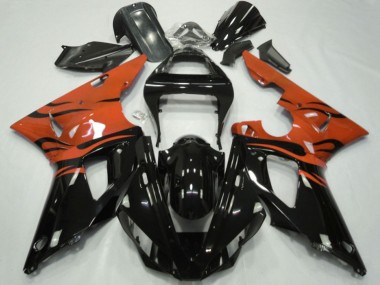 Carenagens Moto Yamaha YZF 1000 R1 2000-2001 - Laranja Preto Brilhante Chama