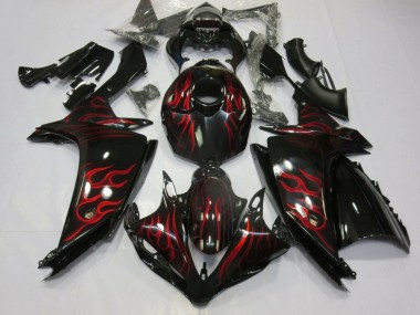 Carenagens Moto Yamaha YZF 1000 R1 2007-2008 - Preto Brilhante Vermelho Chama