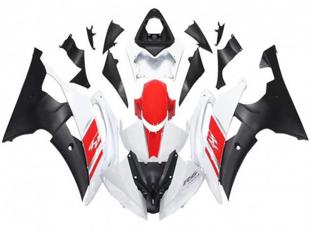 Carenagem Moto Yamaha YZF R6 2008-2016 - Branco Vermelho Preto Fosco